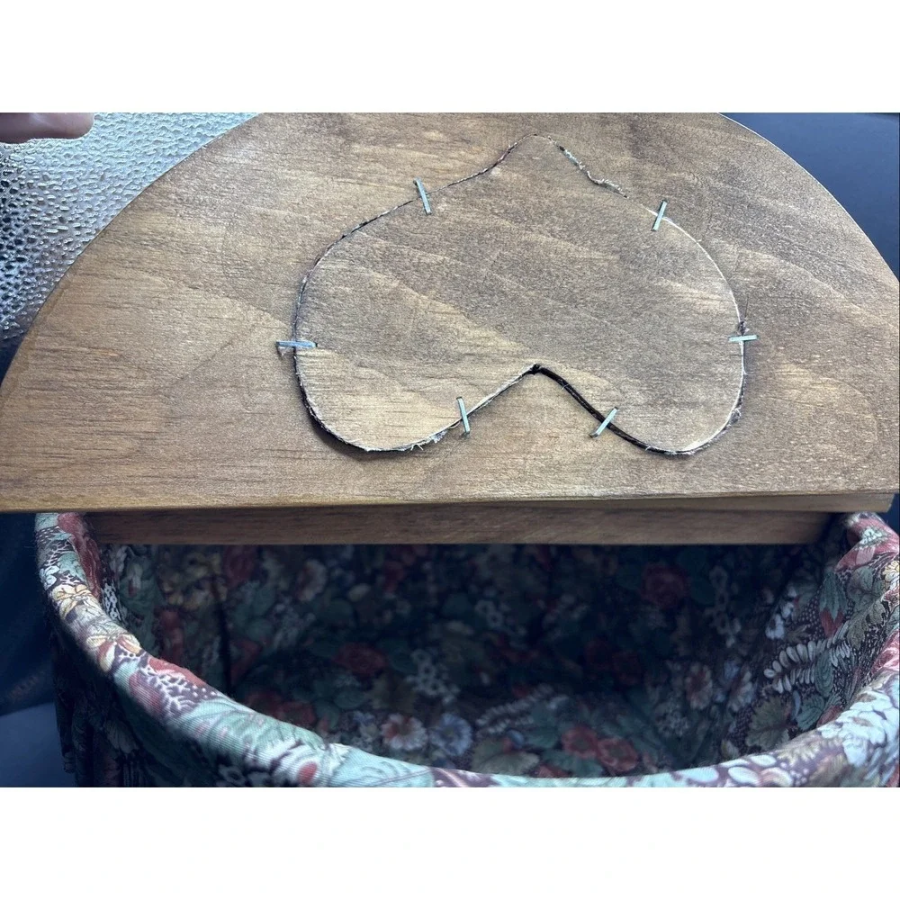 Vintage 1970s Wooden Half-Bushel Sewing Basket with Heart Pin Cushion Lid